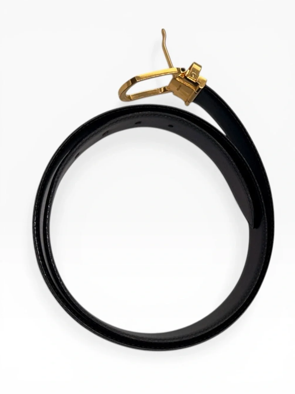 Chanel Black Leather Belt Gold Buckle Logo Waist Belt Authenticated